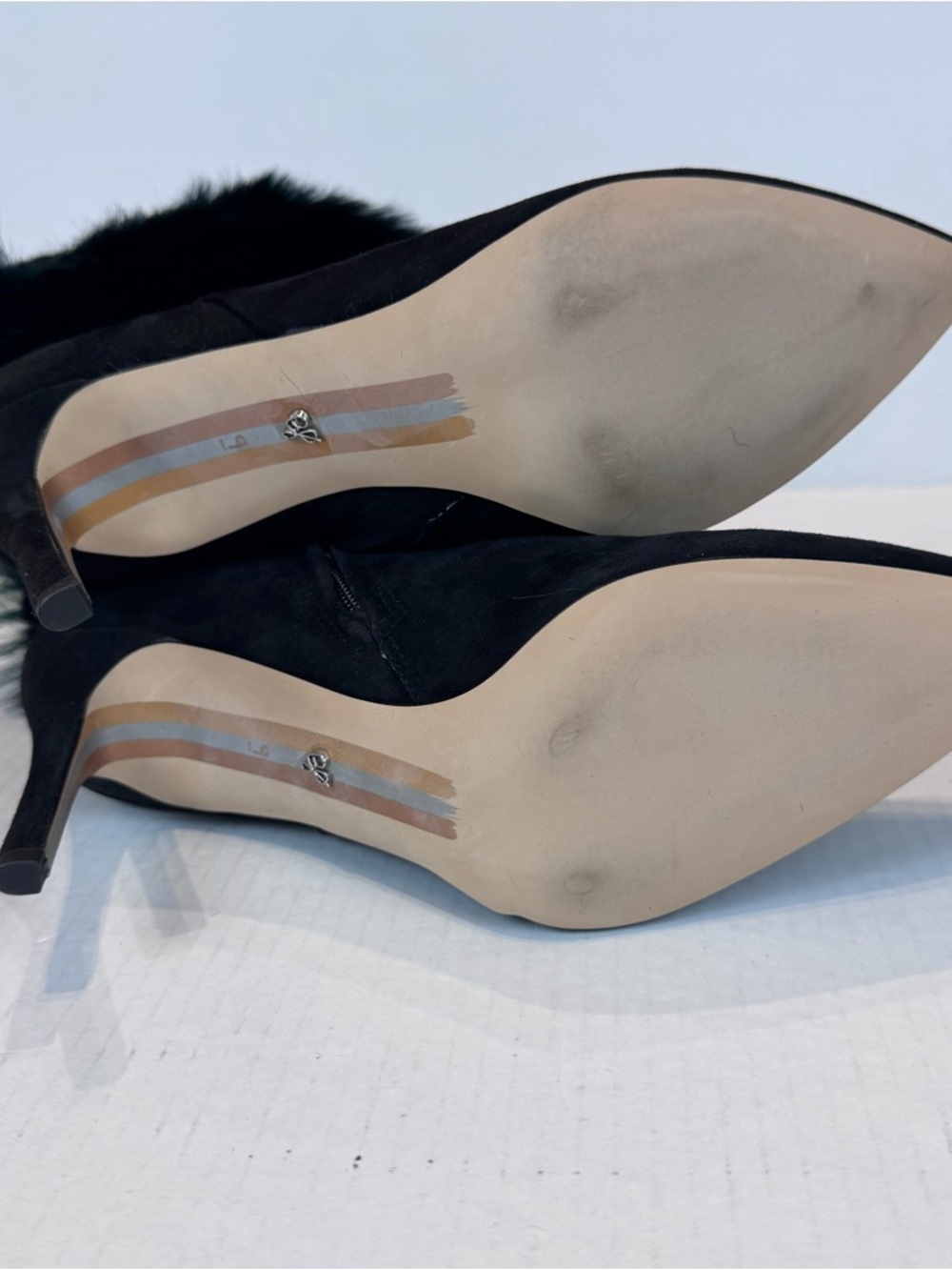 Sam Edelman OLEANA Heeled Booties Size 9 Black Green Faux Fur Real Suede Boots - Picture 9 of 13